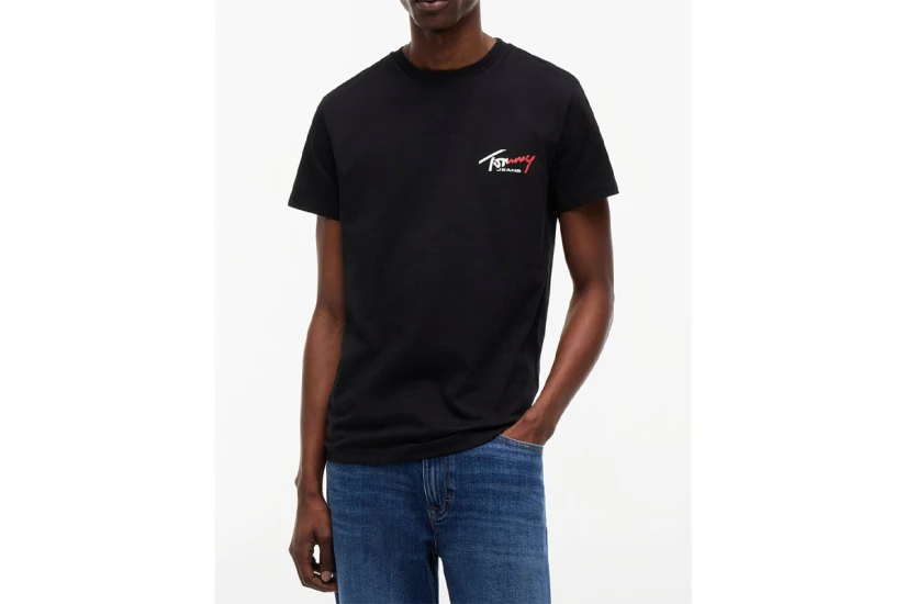 Tommy Jeans Signature Logo Slim Jersey Ανδρικό Κοντομάνικο T-Shirt Μαύρο