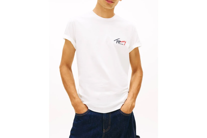 Tommy Jeans Signature Logo Slim Jersey Ανδρικό Κοντομάνικο T-Shirt Λευκό
