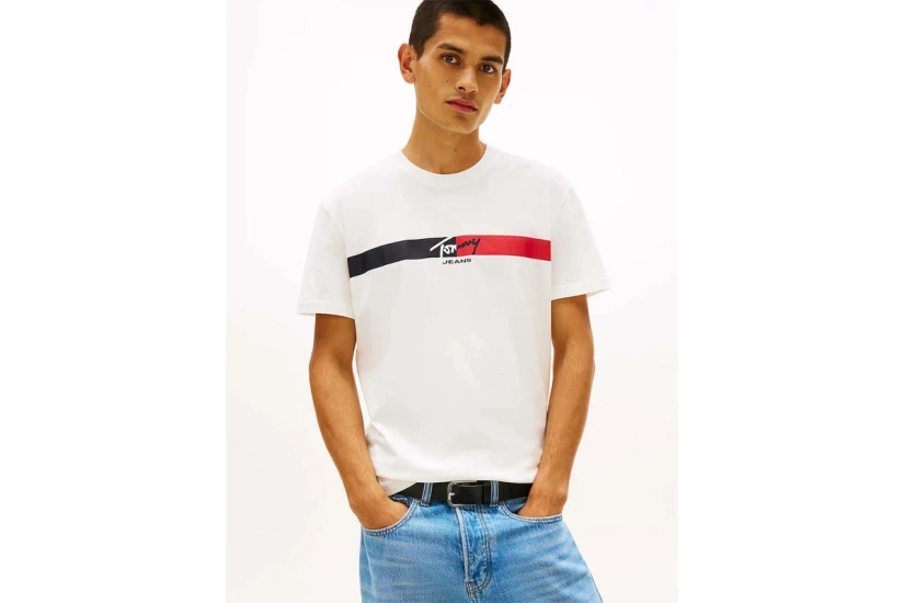 Tommy Jeans Signature Logo Jersey Ανδρικό Κοντομάνικο T-Shirt Εκρού