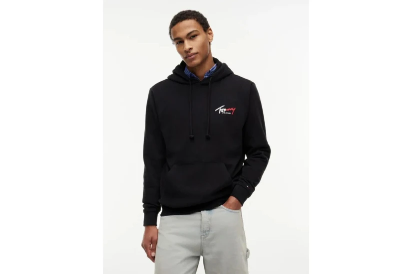 Tommy Jeans Entry Sign Ανδρικό Φούτερ με Κουκούλα Μαύρο