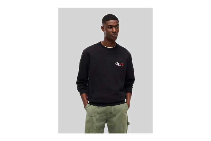 Tommy Jeans Entry Sign Ανδρική Μακρυμάνικη Μπλούζα με Λαιμόκοψη Μαύρη