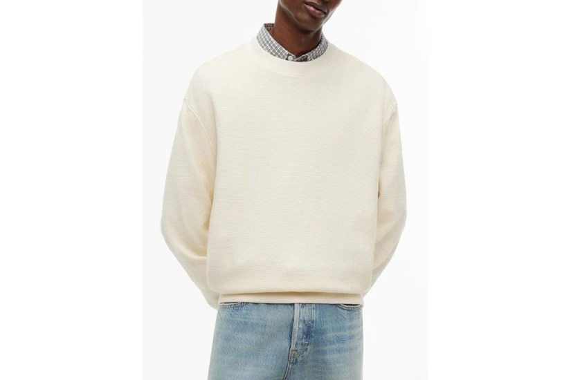 Tommy Jeans Waffle Knit Relaxed Ανδρική Μακρυμάνικη Πλεκτή Μπλούζα Εκρού