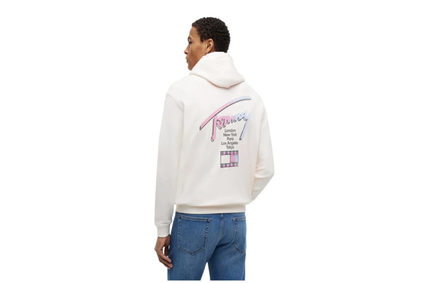 Tommy Jeans Signature Back Logo Relaxed Ανδρικό Φούτερ με Κουκούλα Εκρού