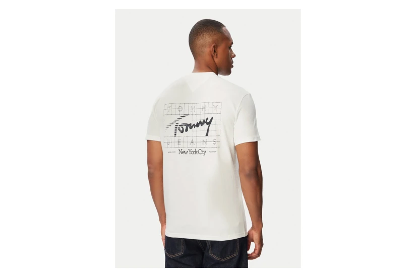 Tommy Jeans Signature Logo Peached Jersey Ανδρικό Κοντομάνικο T-Shirt Λευκό