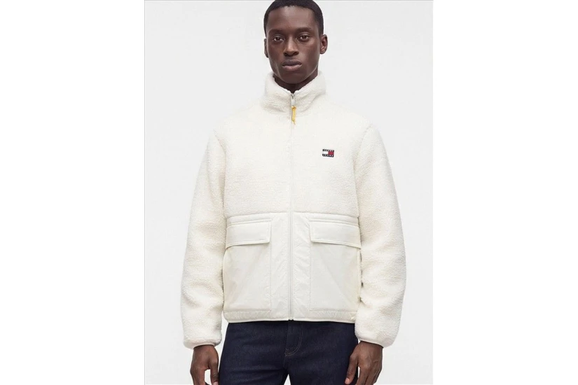 Tommy Jeans Teddy Contrast Texture Relaxed Ανδρικό Μπουφάν Sherpa Εκρού