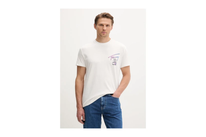 Tommy Jeans Signature Logo Ανδρικό Κοντομάνικο T-Shirt Εκρού