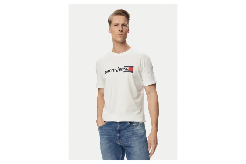 Tommy Jeans Ανδρικό Κοντομάνικο T-Shirt Εκρού