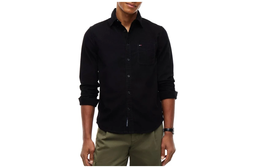 Tommy Jeans Regular Fit Button-Down Corduroy Ανδρικό Μακρυμάνικο Πουκάμισο Μαύρο