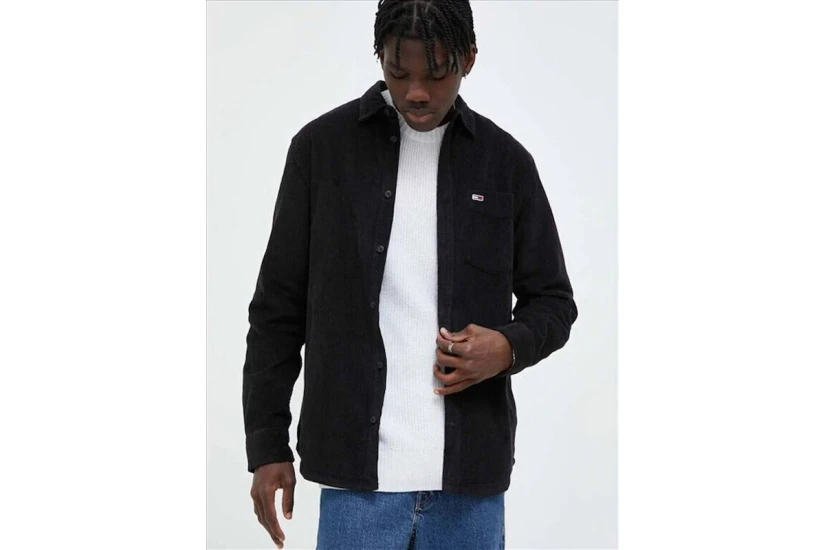 Tommy Jeans Relaxed Fit Patch Pocket Corduroy Ανδρικό Μακρυμάνικο Κοτλέ Πουκάμισο Μαύρο
