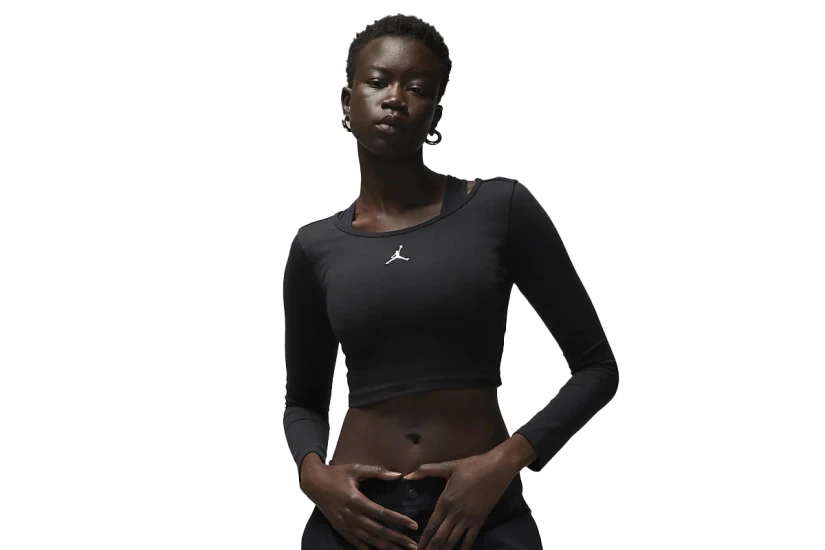 Jordan Flight Γυναικείο Μακρυμάνικο Crop Top με Λαιμόκοψη Μαύρο