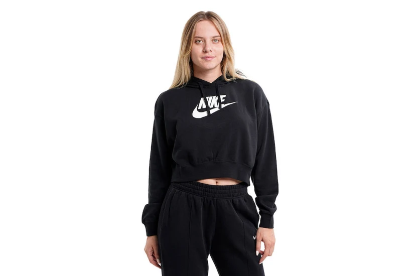 Nike Club Fleece Crop Top Γυναικείο Φούτερ Με Κουκούλα Μαύρο
