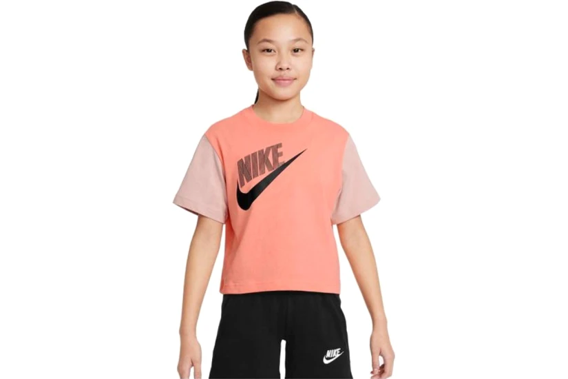 Nike Sportswear Essential Παιδικό Κοντομάνικο T-Shirt Σομόν, Ροζ, Μαύρο