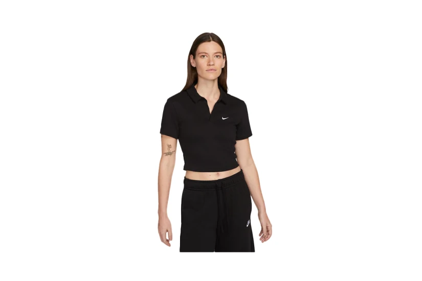 Nike Sportswear Essential Γυναικεία Κοντομάνικη Polo Μπλούζα Μαύρη