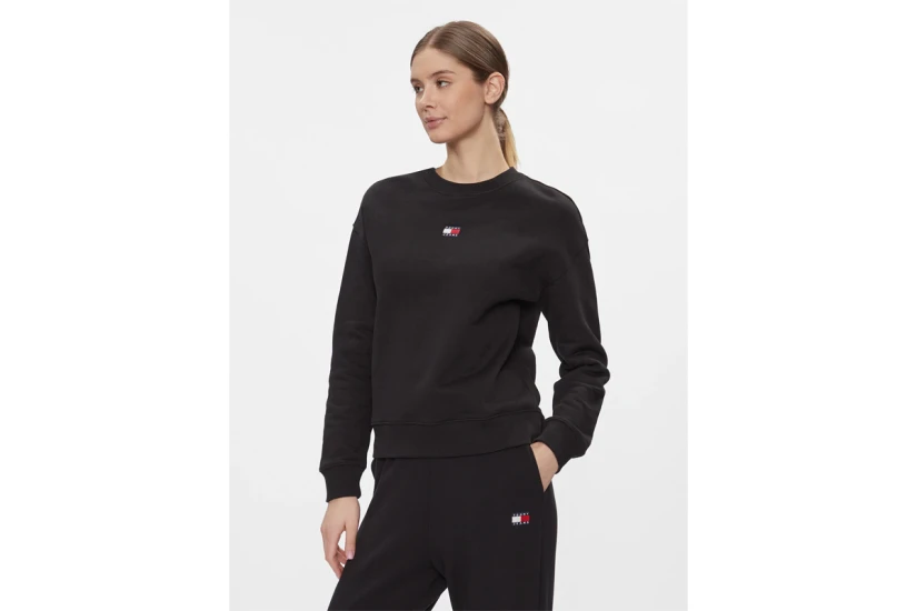 Tommy Jeans Badge Boxy Terry Γυναικεία Μακρυμάνικη Μπλούζα Μαύρη