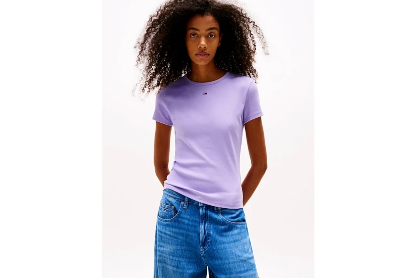Tommy Jeans Slim Essential Rib Γυναικείο Κοντομάνικο T-Shirt Λιλά