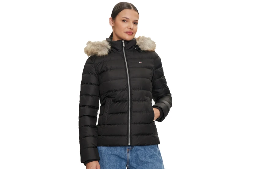 Tommy Jeans Shiny Water Repellent Down Γυναικείο Puffer Μπουφάν με Κουκούλα