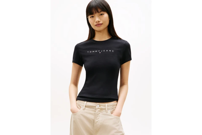 Tommy Jeans Slim Linear Γυναικείο Κοντομάνικο T-Shirt Μαύρο