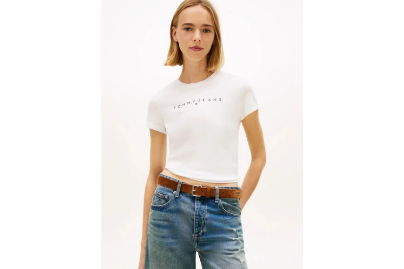 Tommy Jeans Slim Linear Γυναικείο Κοντομάνικο T-Shirt Εκρού