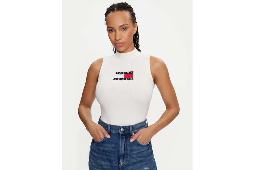 Tommy Jeans Γυναικεία Αμάνικη Μπλούζα Λευκή
