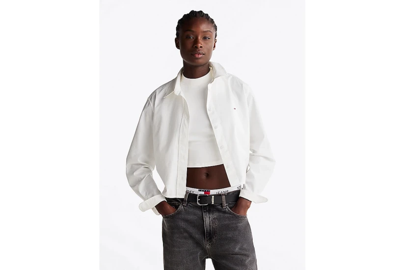 Tommy Jeans Γυναικείο Cropped Πουκάμισο Λευκό