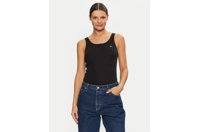 Tommy Jeans Γυναικεία Αμάνικη Μπλούζα Μαύρη