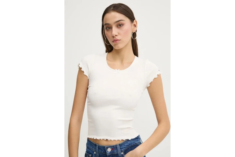 Tommy Jeans Γυναικείο Κοντομάνικο T-Shirt Εκρού