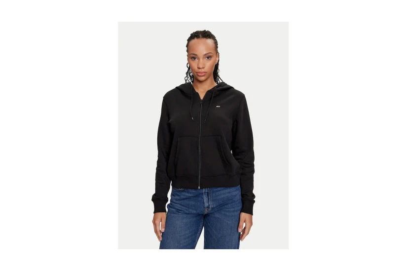Tommy Jeans Brushed Fleece Γυναικεία Βαμβακερή Ζακέτα με Κουκούλα Μαύρη