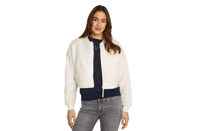 Tommy Jeans Teddy Zip Thru Γυναικείο Sherpa Μπουφάν Λευκό