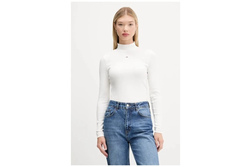 Tommy Jeans Slim Fit Μπλούζα Με Ψηλό Λαιμό Γυναικεία (DW0DW19830 YBL)