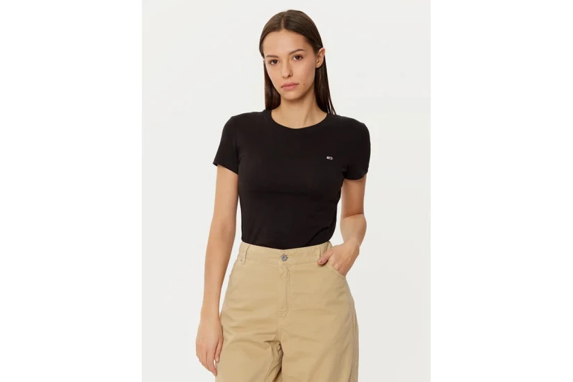 Tommy Jeans Slim C-Neck Γυναικείο Κοντομάνικο T-Shirt Μαύρο