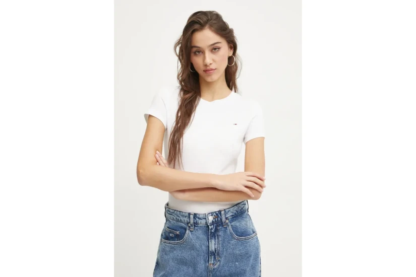 Tommy Jeans Slim C-Neck Γυναικείο Κοντομάνικο T-Shirt Εκρού