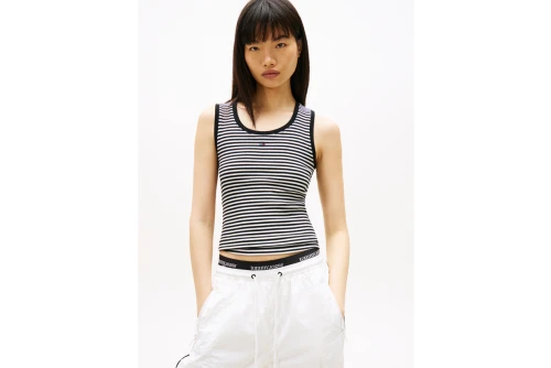 Tommy Jeans Ribbed Slim Scoop Neck Μπλούζα Αμάνικη Γυναικεία (DW0DW20673 0AQ)