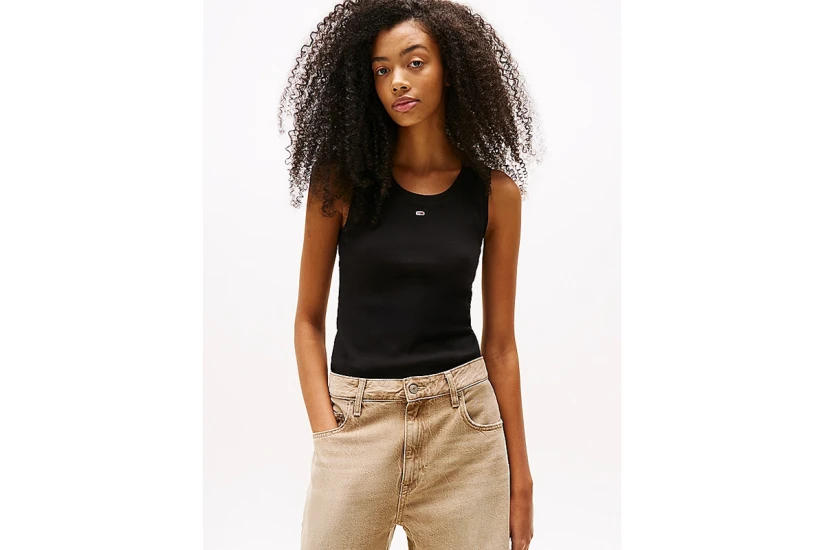 Tommy Jeans Essential Γυναικεία Αμάνικη Μπλούζα Μαύρη
