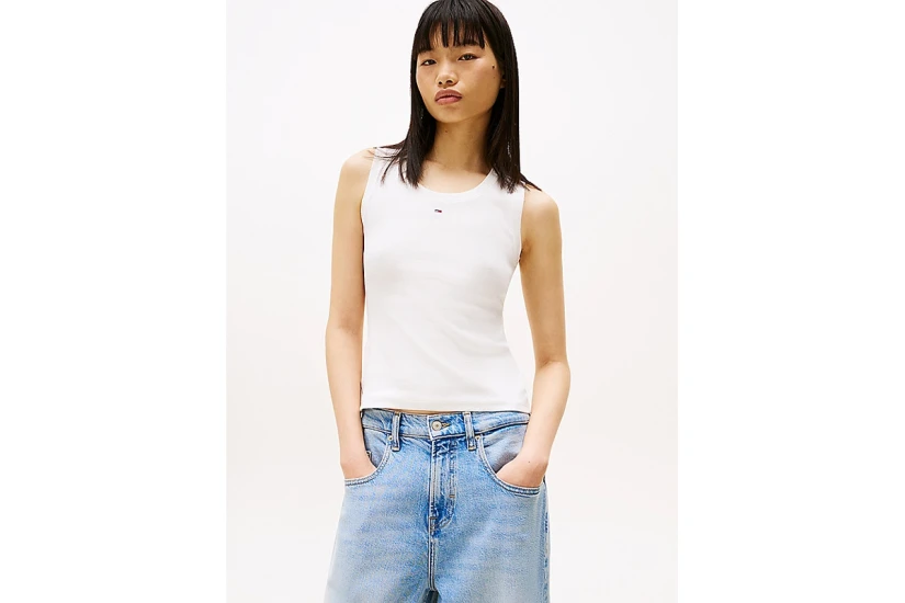 Tommy Jeans Essential Γυναικεία Αμάνικη Μπλούζα Λευκό