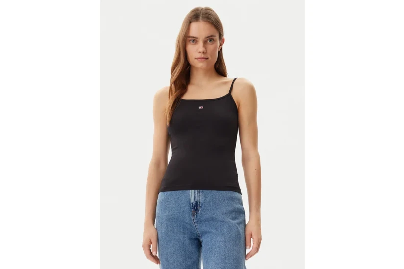 Tommy Jeans Essential Logo Strap Γυναικεία Αμάνικη Μπλούζα Μαύρη