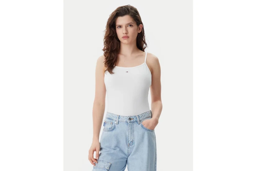 Tommy Jeans Essential Logo Strap Γυναικεία Αμάνικη Μπλούζα Εκρού