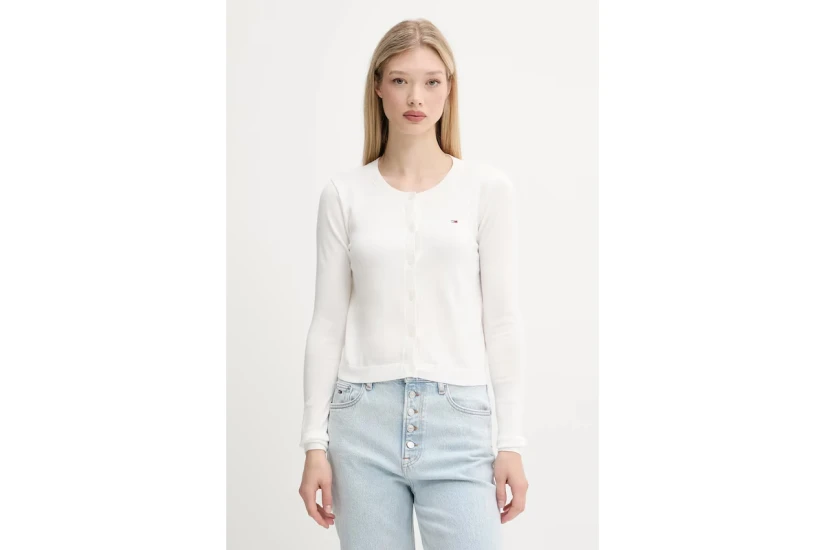 Tommy Jeans Essential Γυναικεία Βαμβακερή Ζακέτα Εκρού