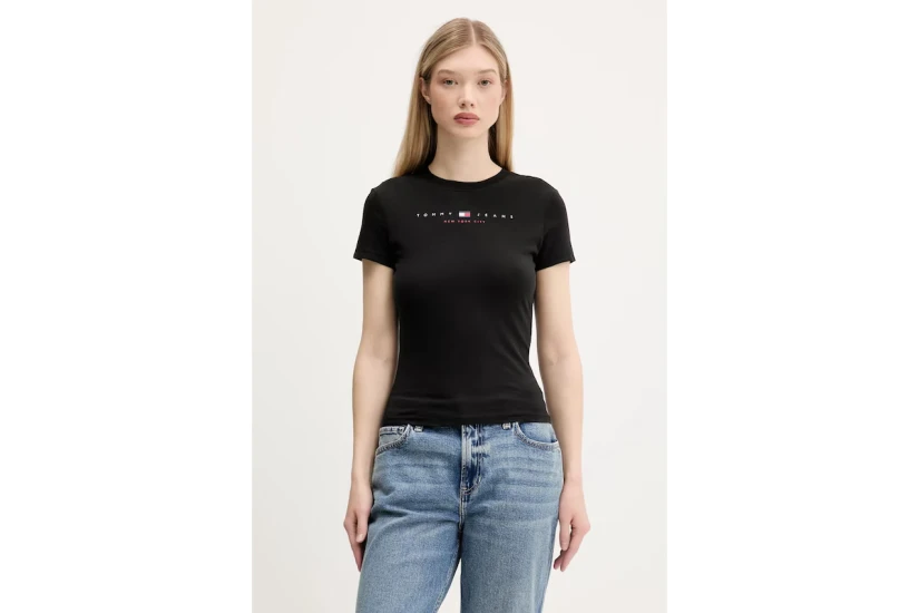 Tommy Jeans Linear Slim Fit Γυναικείο Κοντομάνικο T-Shirt Μαύρο