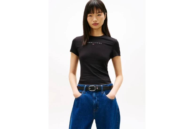 Tommy Jeans Linear Γυναικείο Κοντομάνικο T-Shirt Μαύρο