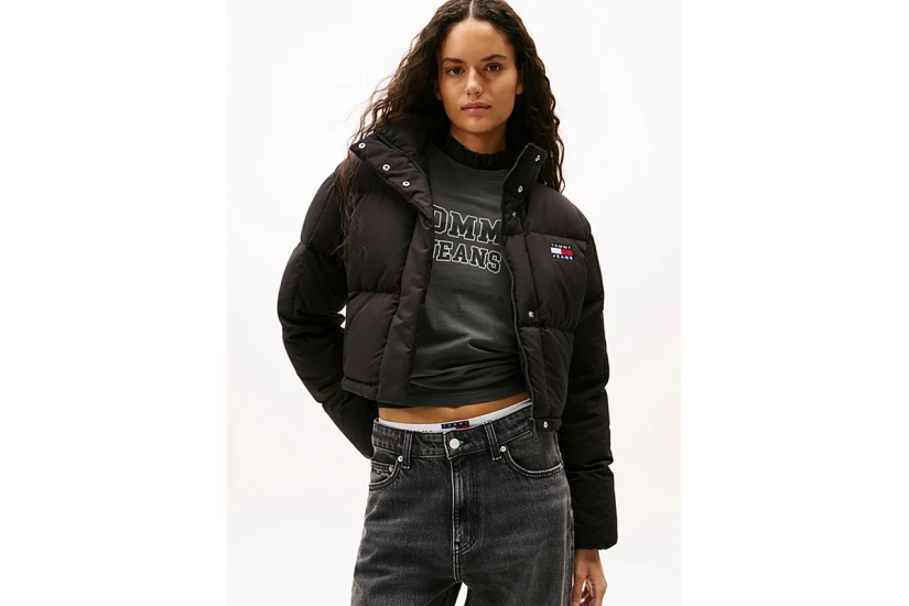 Tommy Jeans Down Cropped Alaska Γυναικείο Μπουφάν Puffer Μαύρο