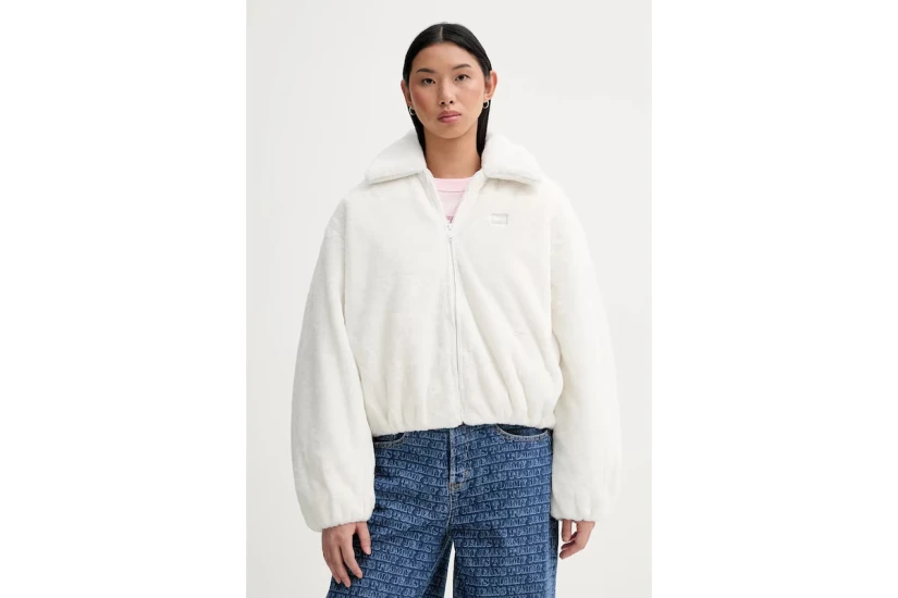 Tommy Jeans Badge Faux Fur Bomber Γυναικεία Συνθετική Γούνα Λευκή