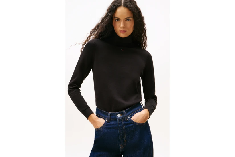Tommy Jeans Slim Turtleneck Γυναικείο Πουλόβερ Μαύρο