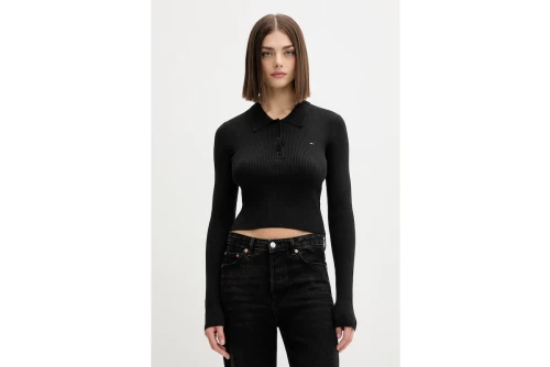 Tommy Jeans Rib-Knit Slim Μπλούζα Μακρυμάνικη Polo Γυναικεία (DW0DW21829 BDS)