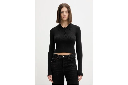Tommy Jeans Rib-Knit Slim Μπλούζα Μακρυμάνικη Polo Γυναικεία (DW0DW21829 BDS)