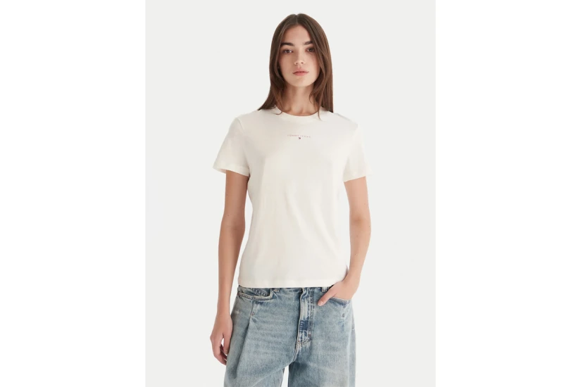 Tommy Jeans Linear Logo Γυναικείο Κοντομάνικο T-Shirt Λευκό