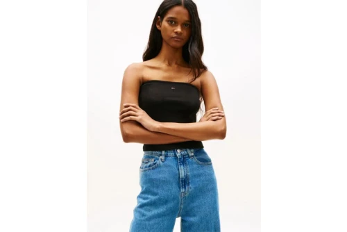 Tommy Jeans Slim Bandeau Rib Top Αμάνικο Γυναικείο (DW0DW22263 BDS)