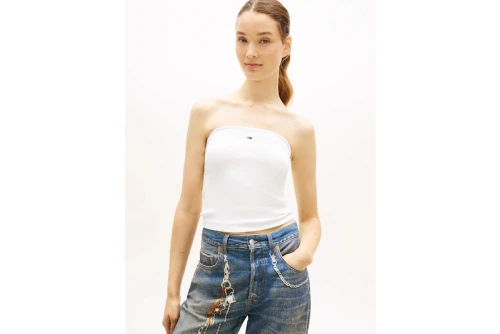 Tommy Jeans Slim Bandeau Rib Top Αμάνικο Γυναικείο (DW0DW22263 YBL)