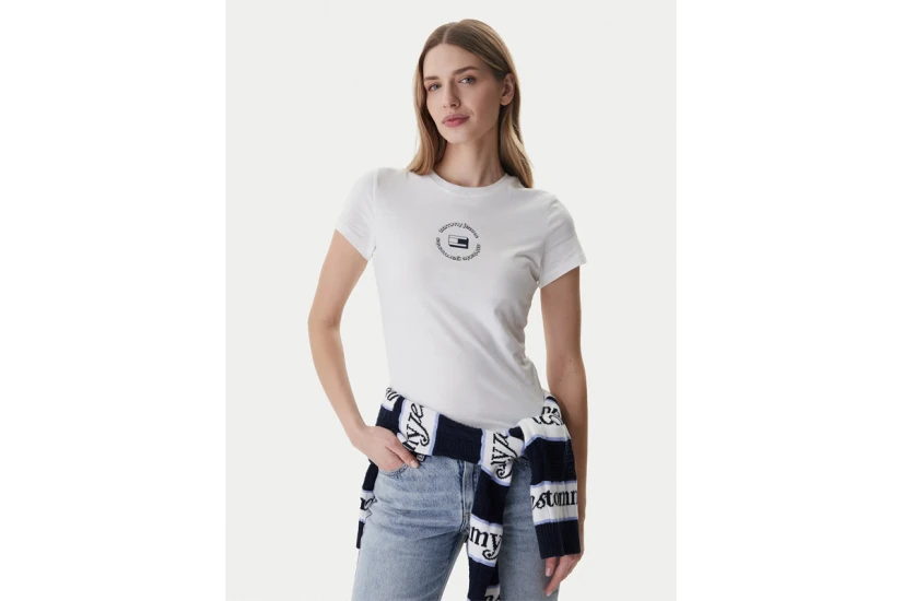Tommy Jeans Slim Essential Logo 1 Γυναικείο Κοντομάνικο T-Shirt Εκρού