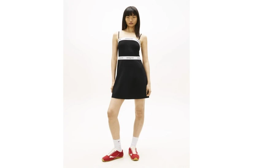 Tommy Jeans Tape Fandf Strappy Γυναικείο Φόρεμα Mini Μαύρο, Λευκό
