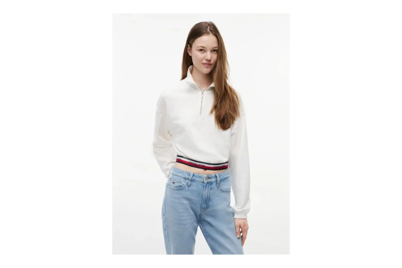 Tommy Jeans Boxy Γυναικεία Μακρυμάνικη Μπλούζα με Φερμουάρ Εκρού